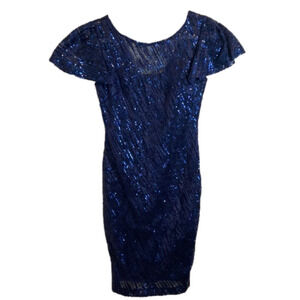 Marina Blue V-Neck Knee-Length Dress